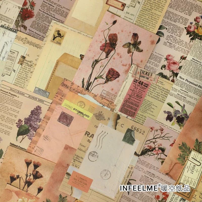 1pack/30pcs Vintage Floral Material Paper Set, Elegant Botanical Designs, Ideal for Scrapbooking Journal Backgrounds