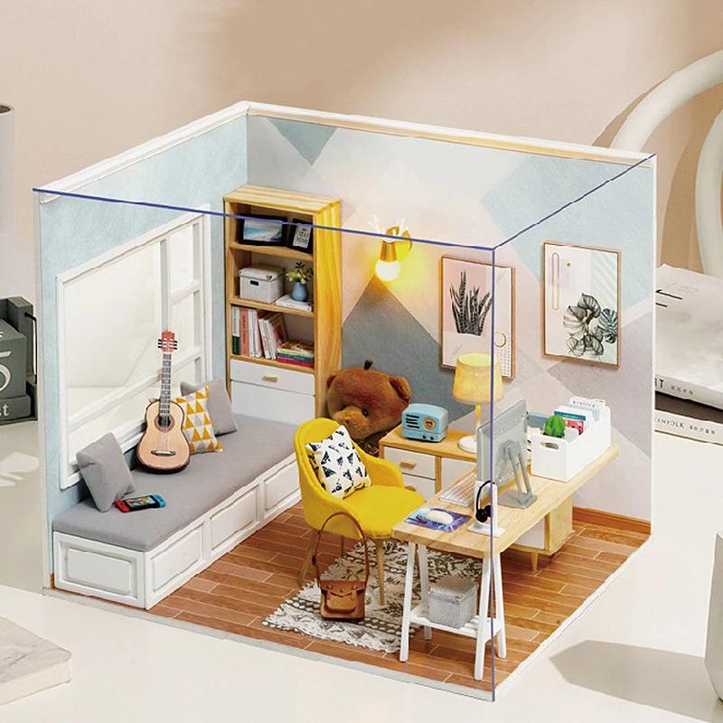 Wooden Miniature Dolls House Kit Small Home DIY Creating Toys 3D Puzzle Assembly Building Model Birthday Gift Toys
