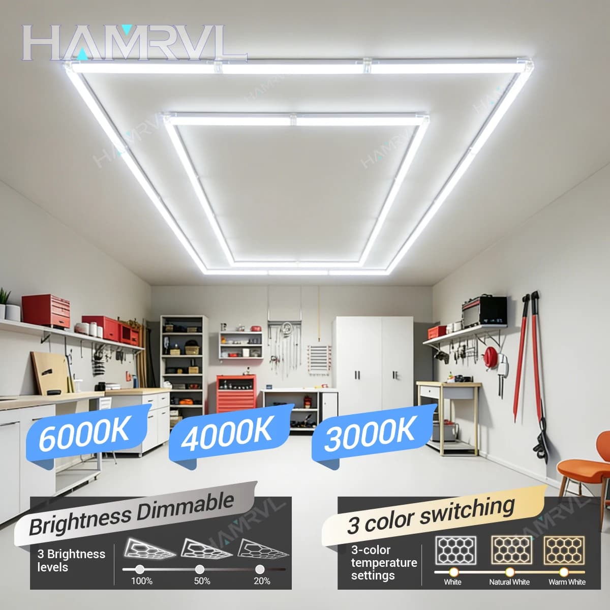Illuminazione LED rettangolare per showroom auto 4S, barbiere, officina, scrivania, lampada da soffitto, cambio colore, dimmerabile, luci esagonali per garage, palestra