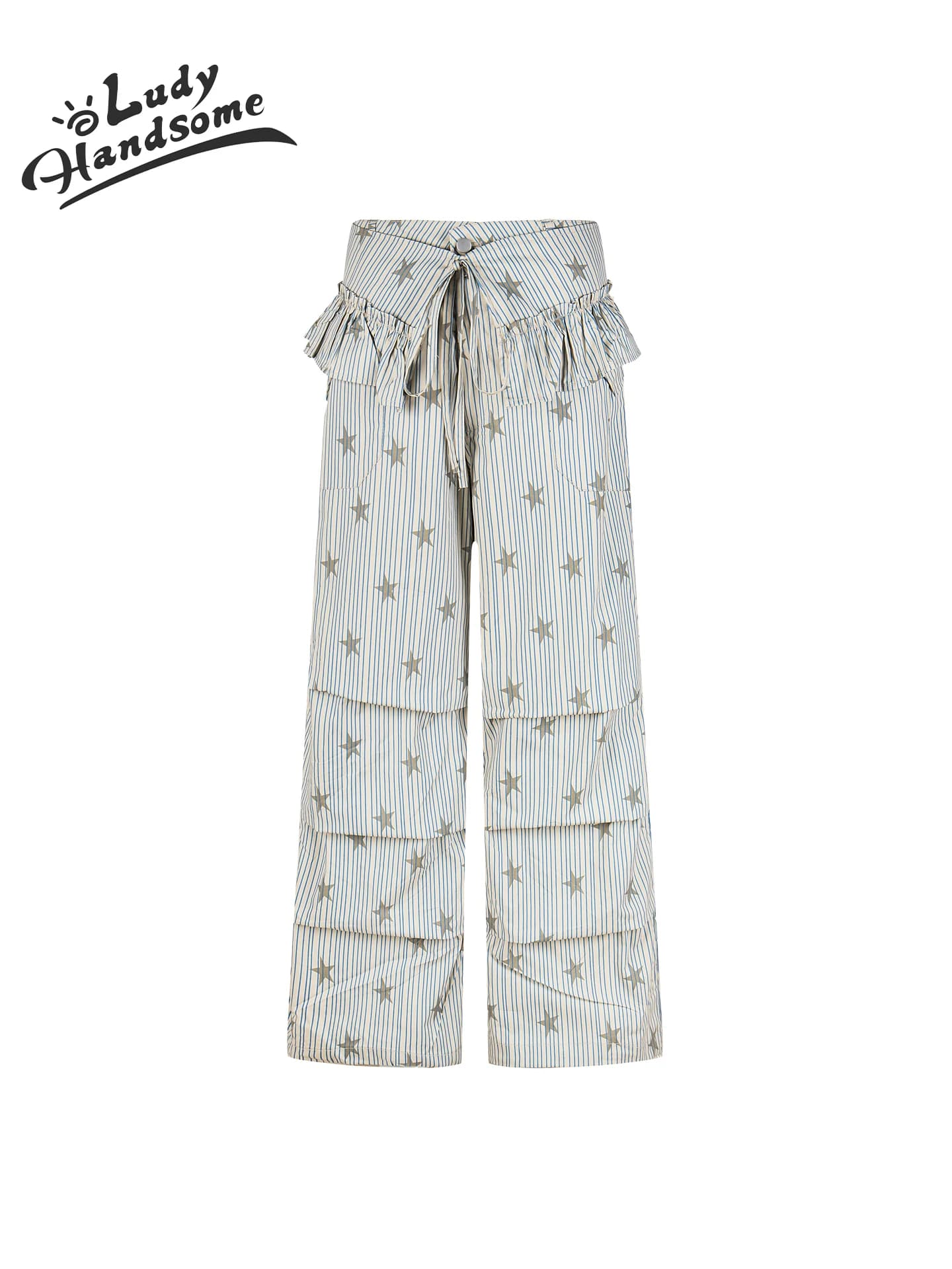 American Retro Striped Wide Leg Pants Women Loose Straight Casual Long Trousers Pleated Workwear Curtain High Waist Cotton