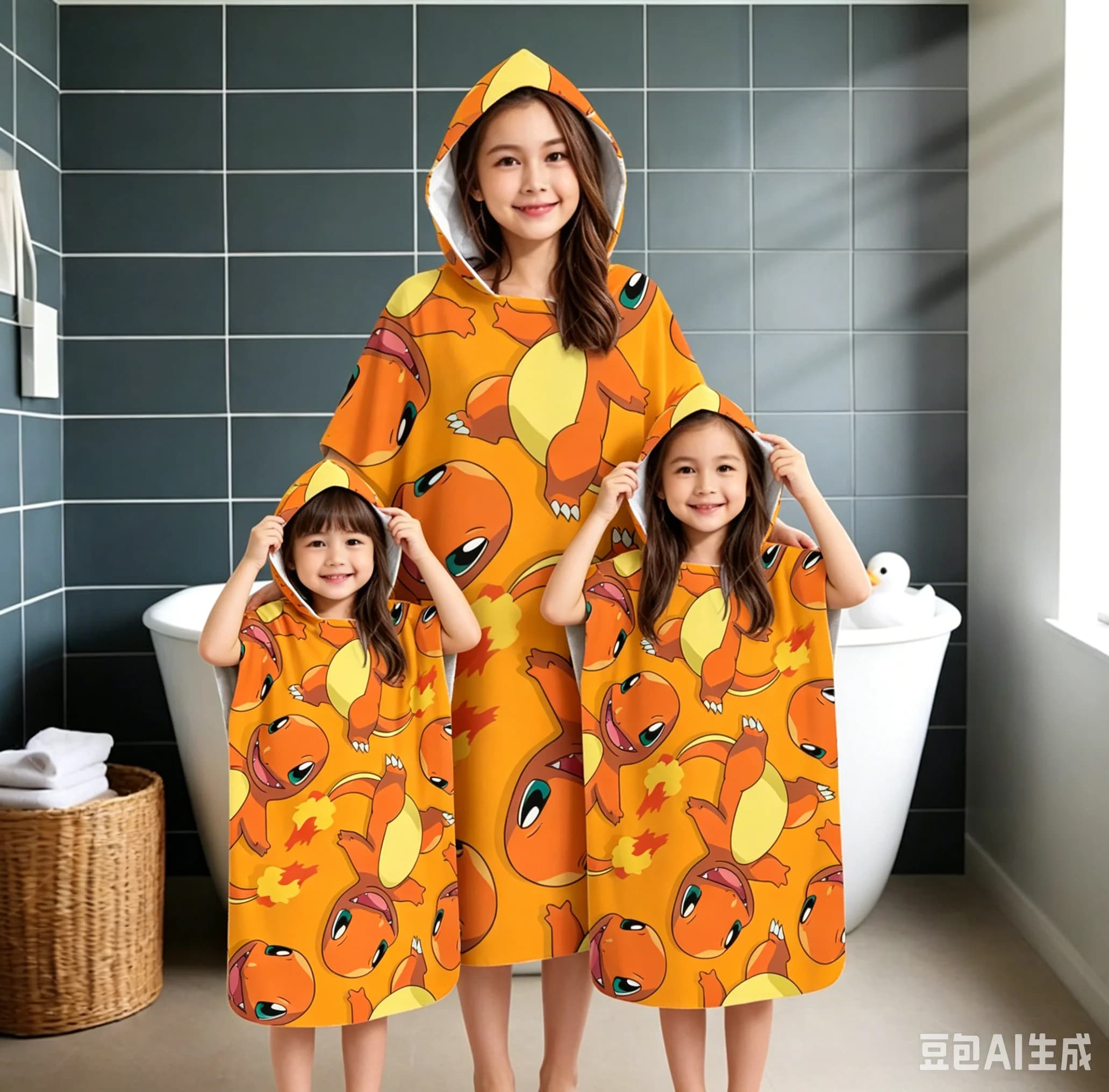 Accappatoio con cappuccio per bambini Pokemon Charmander, poncho da bagno con stampa di cartoni animati, asciugamano da spiaggia ad asciugatura rapida