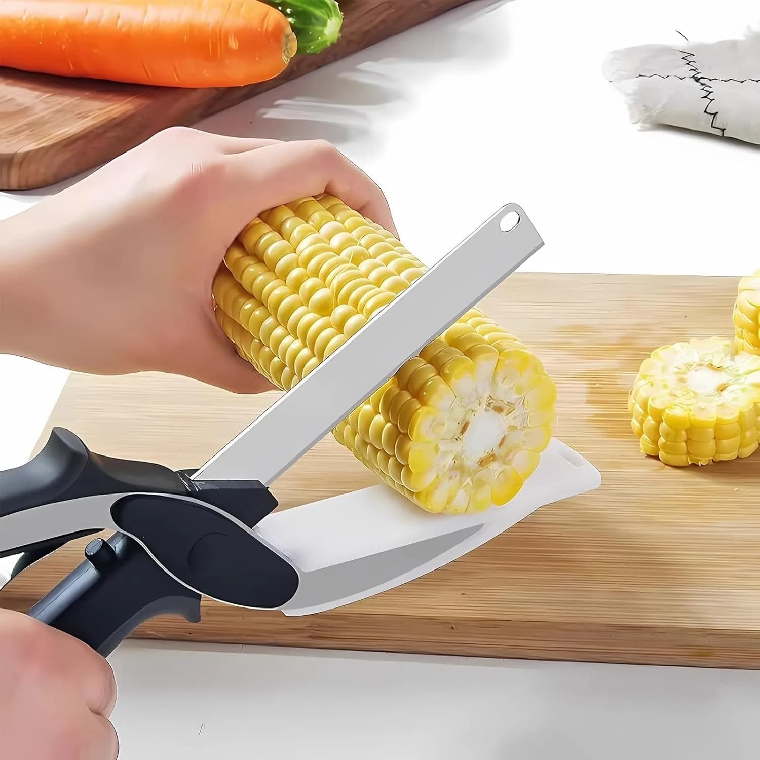 Multi Functional 2-in-1 Stainless Steel Kitchen Scissors With Safety Lock & Built-in Cutting Board, Quick Cut Meat, Fruit, Veggies & Cheese, Easy Clean For Home Cooking Use