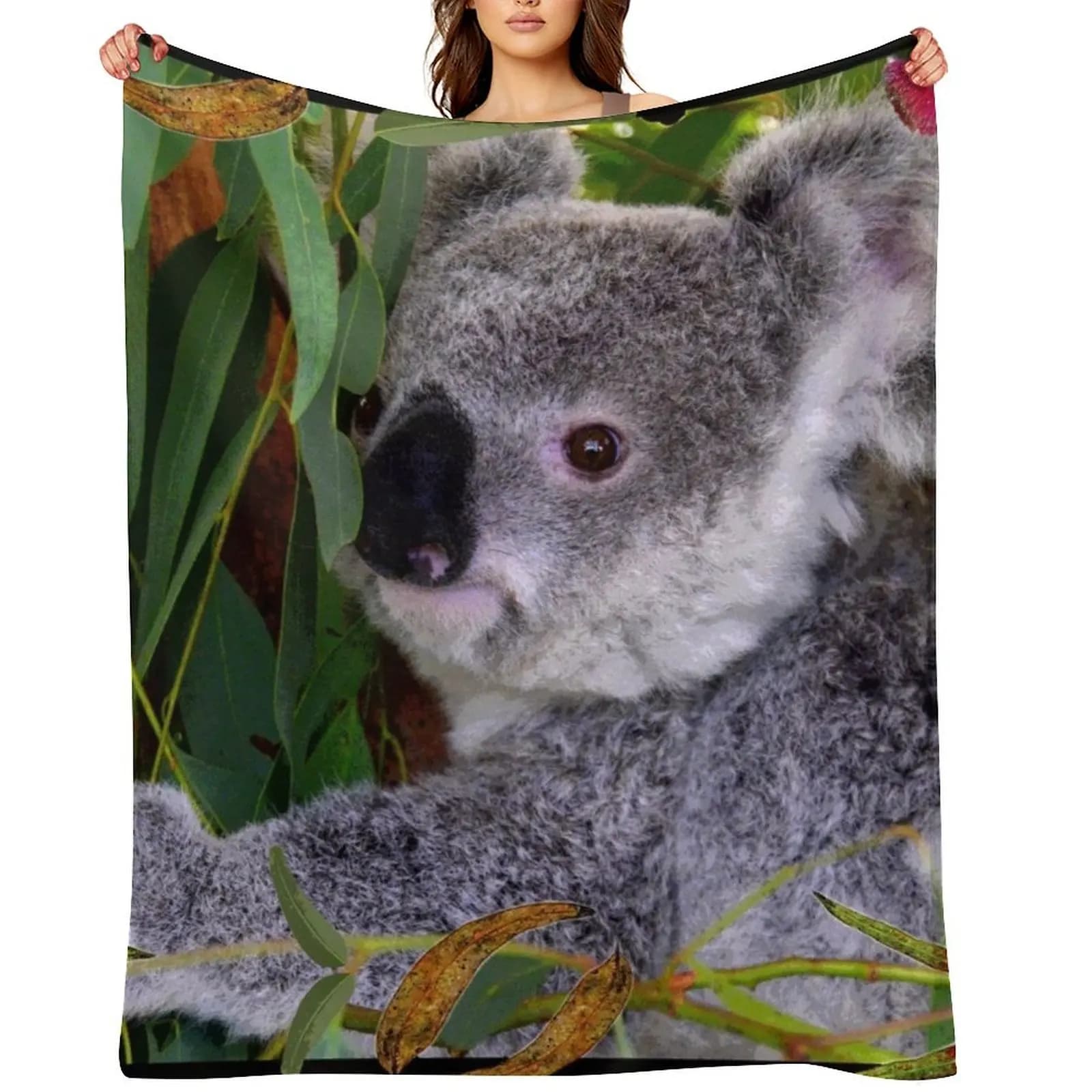 Covered in Pile with Australian Koala Motive, Biophilia Art, Bed Cover, Luxury Baby Cover