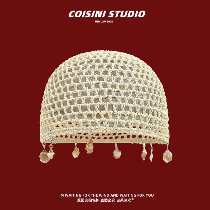 Niche Bohemian Hand-woven Openwork Shell Decoration Pullover Hat Women Spring and Summer Vacation Literary Knitted Cold Caps