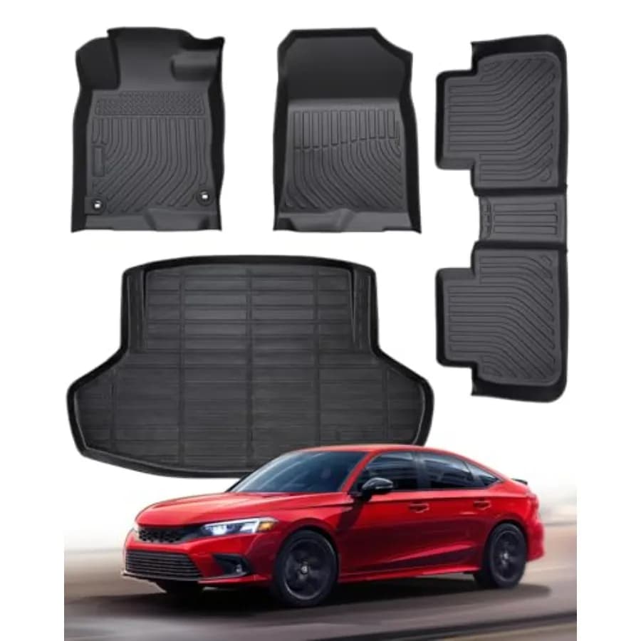 Tappetini per auto per Honda Civic 20222025 2026 Berlina TPE antiscivolo Fodere per pavimenti per tutte le stagioni e set di tappetini per bagagliaio Custom Fit per