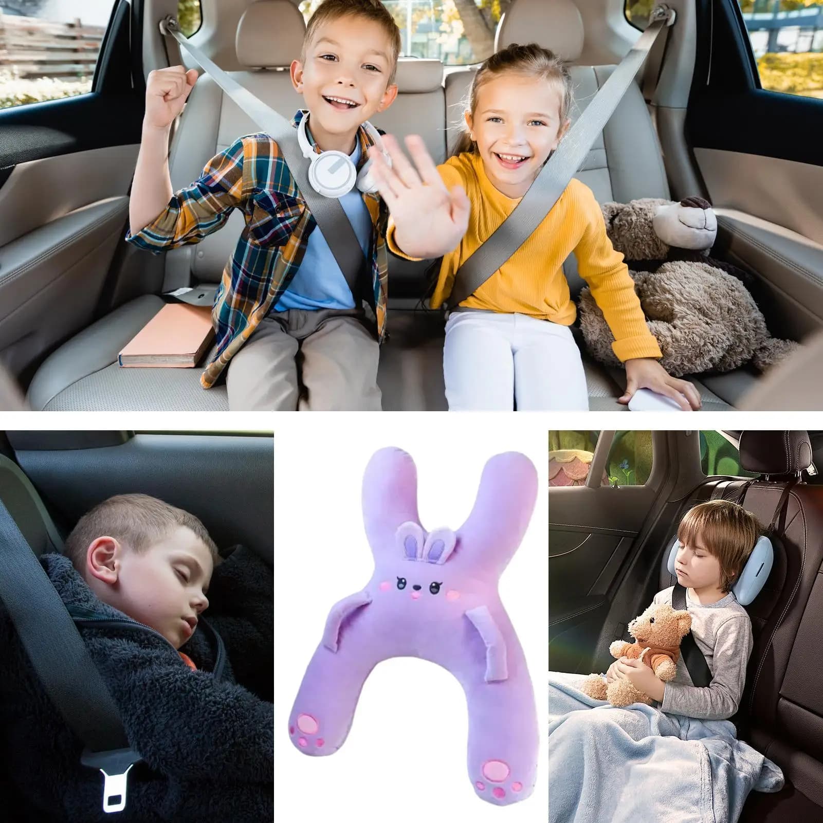 Cuscino per auto da viaggio per bambini Seggiolino per auto Giocattolo coccolone Cuscino di supporto per la schiena Supporto per la testa ergonomico Cuscino per auto Traspirante Confortevole