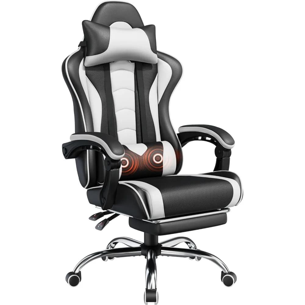 Sedia da gioco, sedia per videogiochi con supporto lombare per massaggio e poggiapiedi Sedia da gioco ergonomica per computer regolabile in altezza