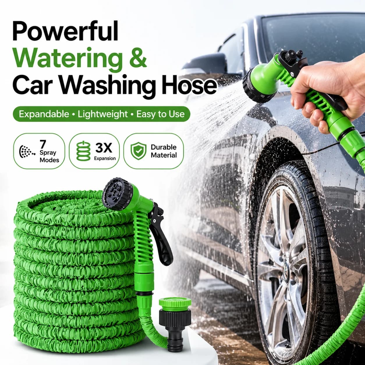 Tubo da Giardino Retrattile con Pistola ad Alta Pressione, Tubo Magico Resistente per Lavaggio Auto, Irrigazione Giardino, Pulizia Domestica