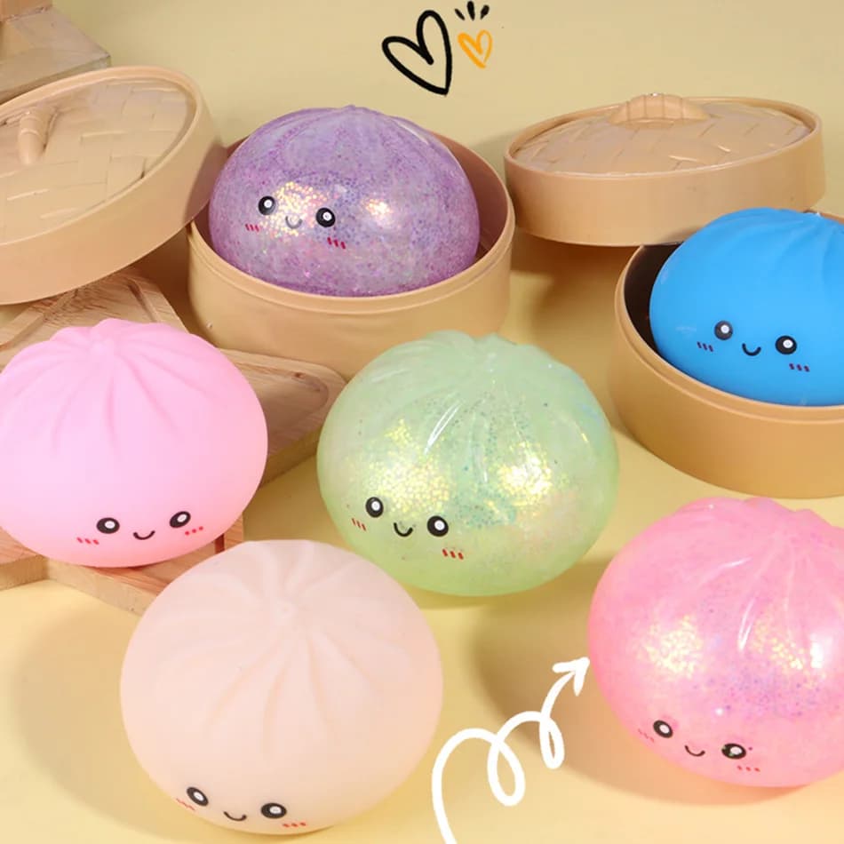 Colorful Flash Dumpling Squishes Stress Balls Fidget Sensory Toys Simulation Food Squishies Bun Steamer Squeeze Dough Ball Gift