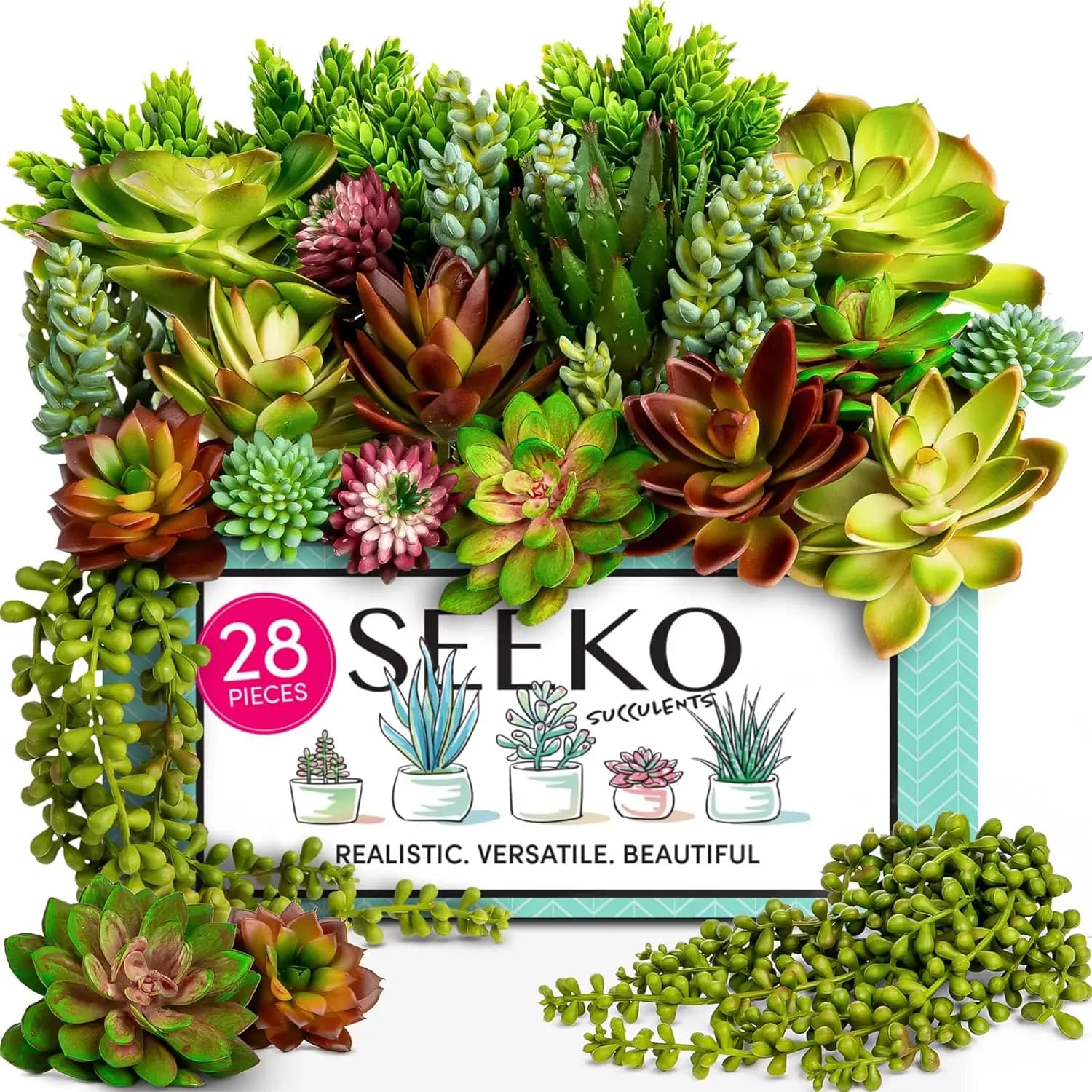 Artificial Succulent Plants 28 Premium Realistic Pieces for Interior and Exterior UV Resistant