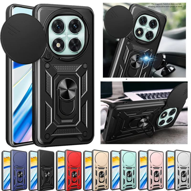Armor Phone Case For Xiaomi Redmi Note 14 Pro 5G Note 15 Pro+ Plus Cover Lens Protection With Ring Magnetic Holder Coque Fundas
