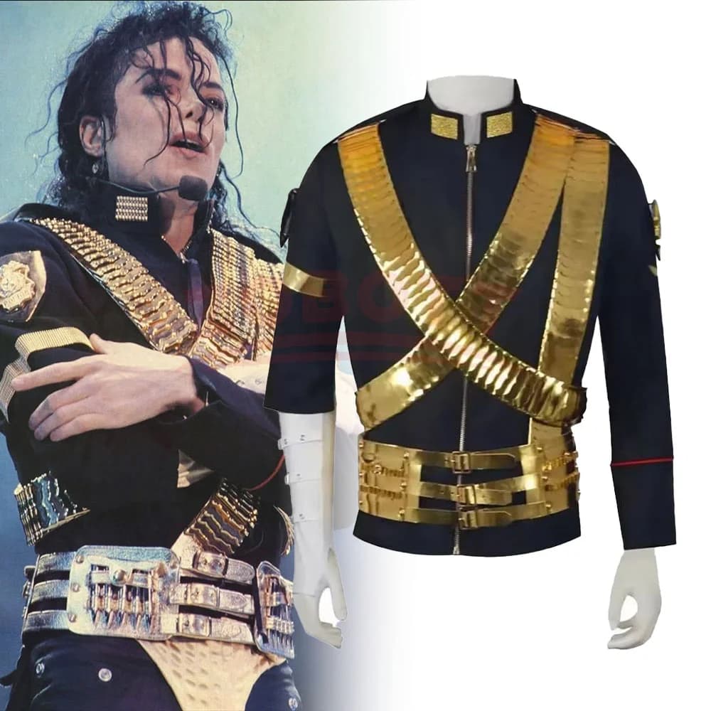 New Product Arrives Michael Jackson Beat It Concert JAM Jacket Same Style Performance Outfit Metal Bullet Punk Belt For Imitati
