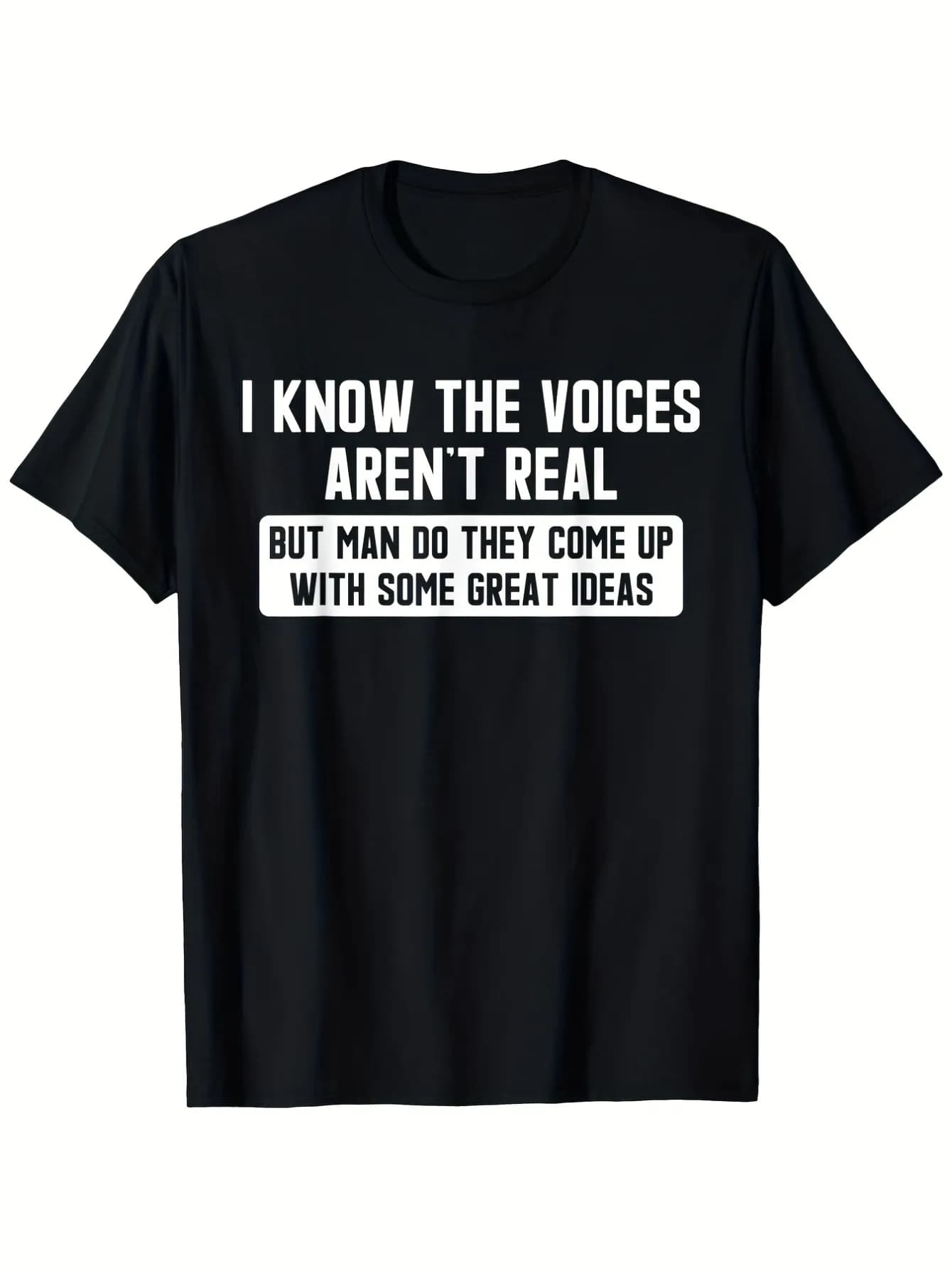 Plus Size - I Understand Those Voices Don'T Actually Exist. Humorous T-Shirt, Featuring a Retro, Quirky Humor Style, Printed with Slogans about Mental Health Issues. Suitable for Casual And Outdoor Wear, Available in Larger Sizes