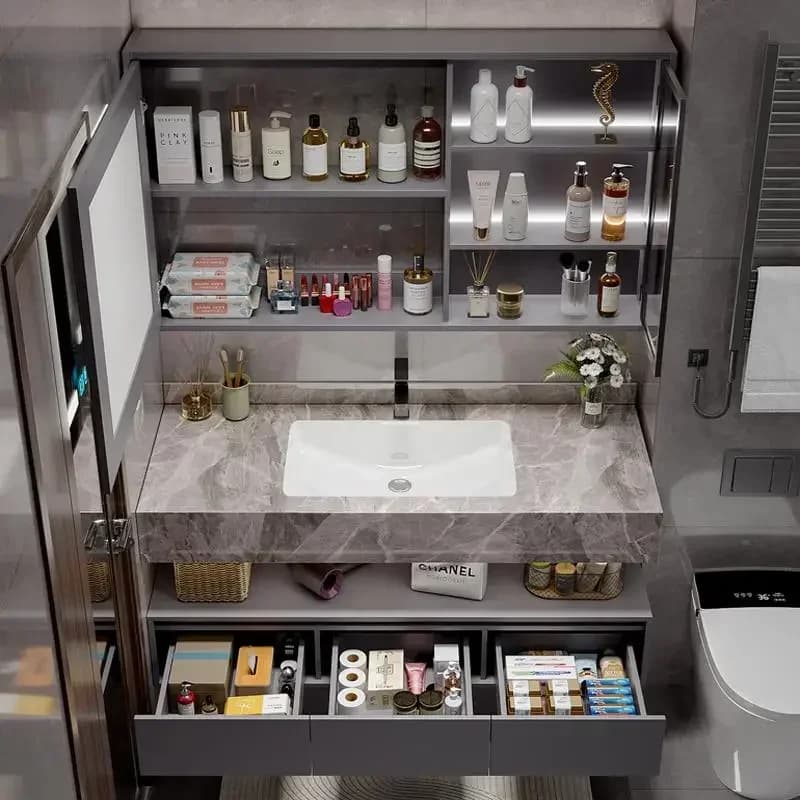 Trucco mobile con specchio Armadietto da bagno Piccoli mobili portaoggetti Lavatrice Homcom Comodino da bagno Armadi aperti