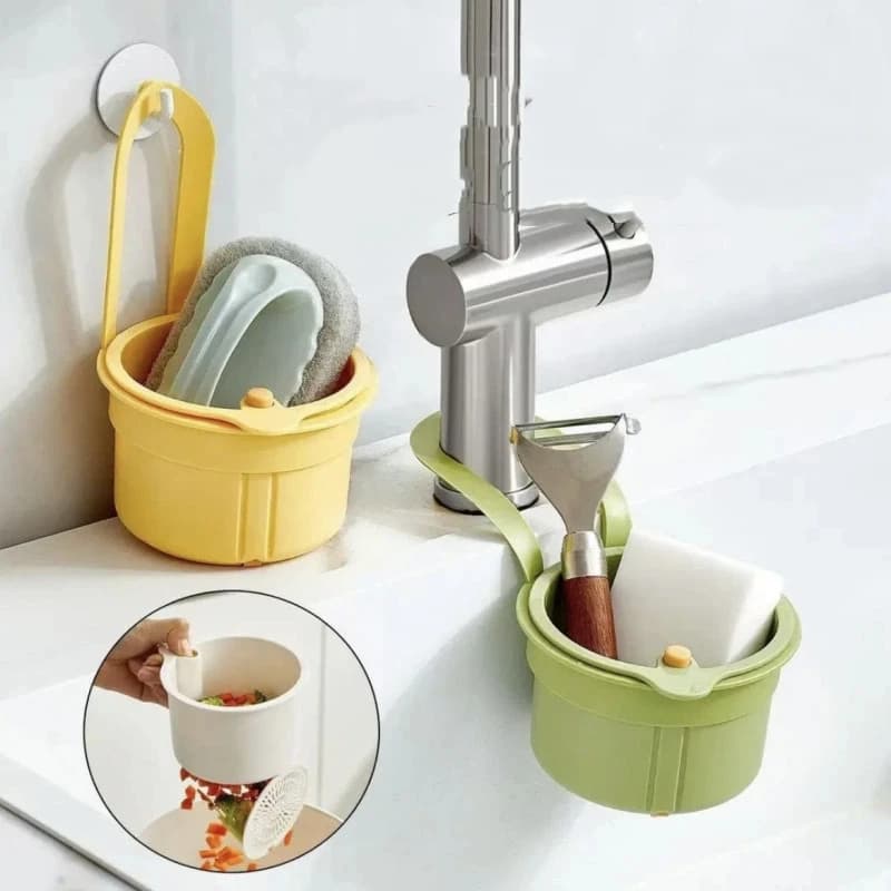 1 pezzo di plastica da cucina sospeso lavello cestello di scarico scarico automatico lavello da cucina collettore di rifiuti fondo rimovibile per una facile installazione