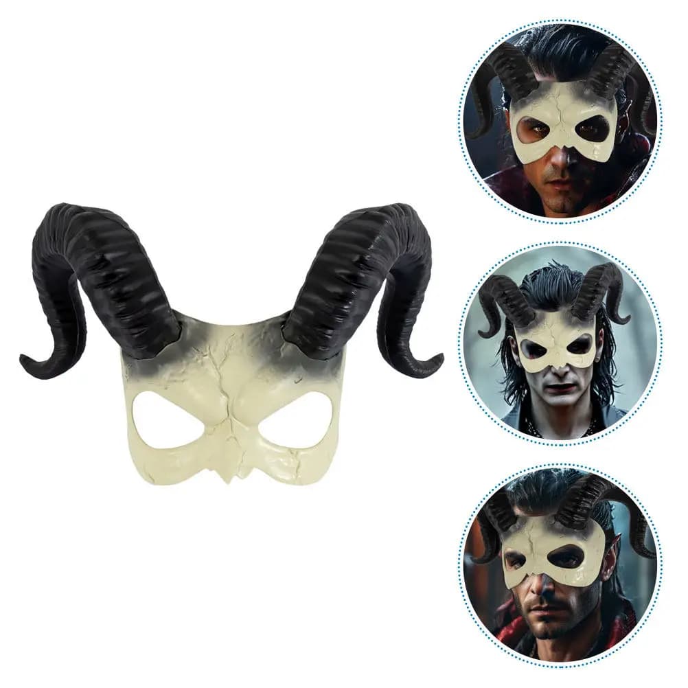 Demonia Mask in Mezzo Volto with Corna di Pecora for Halloween, Realistic and Spaventful, for Mask Festivals, Carnival and Role Games