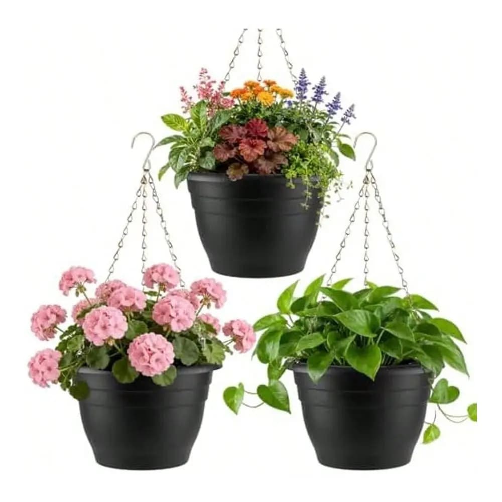 Planters 10 Inch, 4 Pcs Flower Pots With Drainage Hole, Self Watering Hanging Basket For Indoor Outdoor Plants, Decor, Gray