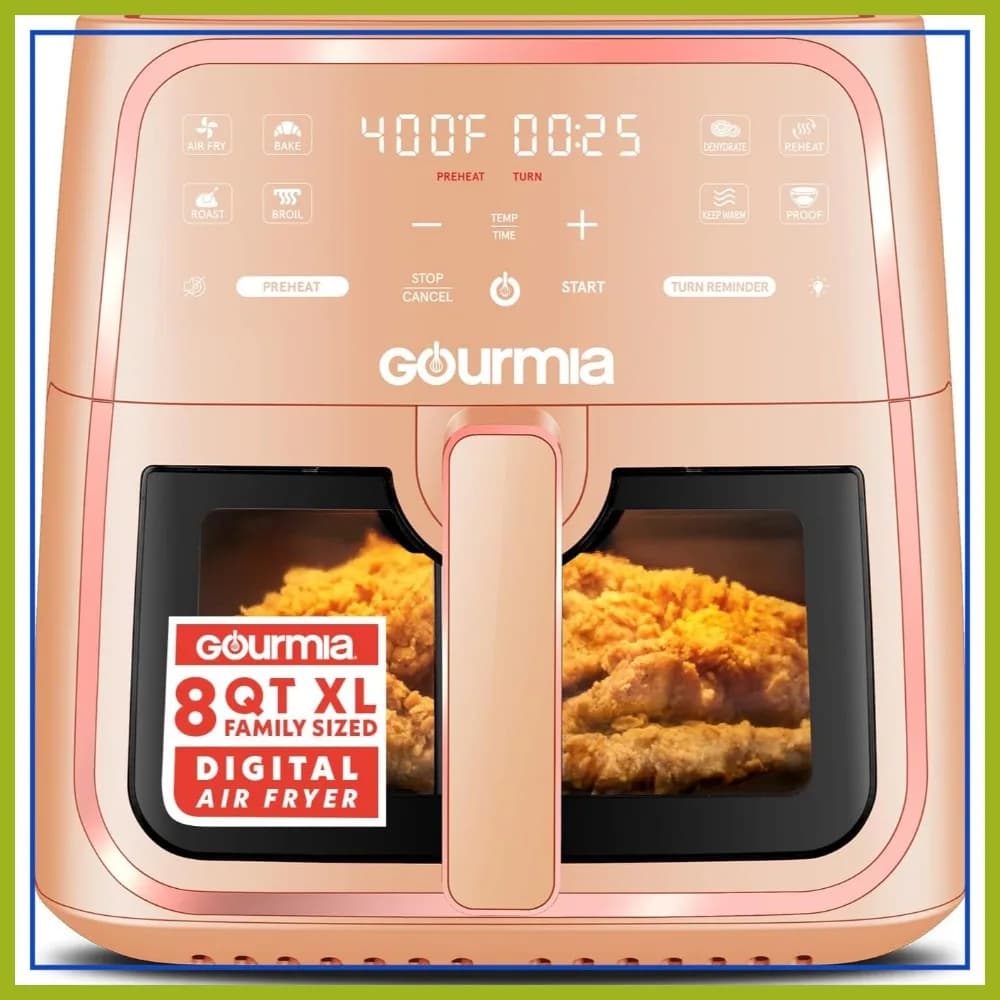 Friggitrice ad aria da 8 Qt, 8 preimpostazioni, display digitale, FryForce 360 ° Tecnologia, finestra di visualizzazione facile e luce interna, cestello lavabile in lavastoviglie