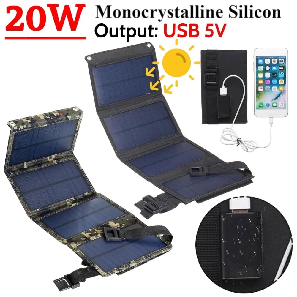 Kit pannello solare pieghevole da 20 W Caricatore solare pieghevole impermeabile IP65 Stazione di energia solare con uscita USB 5 V per oscuranti fuori rete