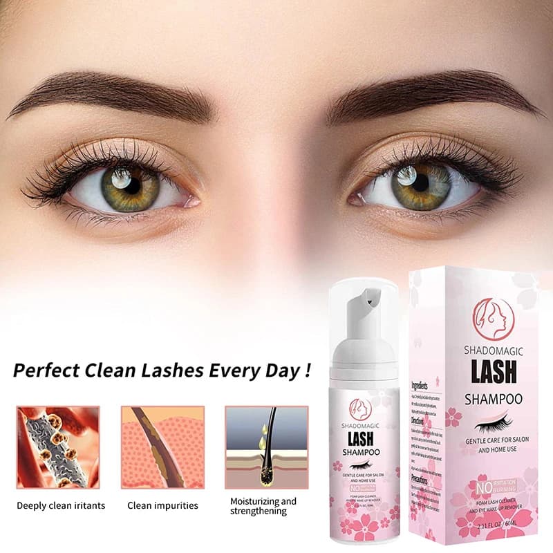 60 ml quick cleaning shampoo for eyelashes, mascara, eyelash spatula, foam cleaner for eyelids, hair extension cleaner.
