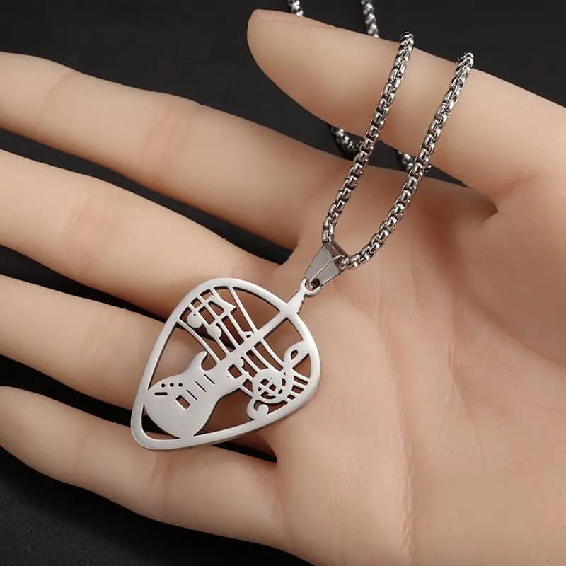 Collana per chitarra elettrica con ciondolo per chitarra hip-hop in acciaio inossidabile per chitarra elettrica per uomini e donne, amanti della musica rock, gioielli punk