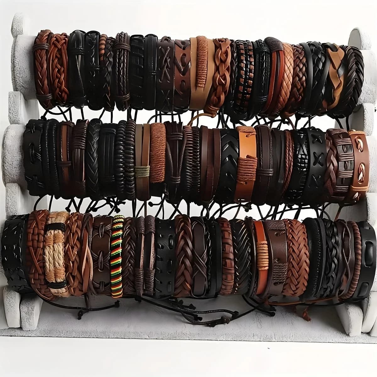 20 pcs braided leather bracelets for men woman wrap wooden beads bracelet cuffs hemp cords ethnic tribal handmade enveloping bra bracelet