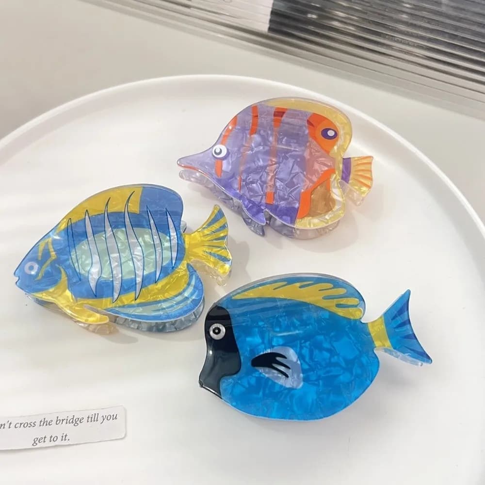 Cartoon Fish Hair Claw Tropical Fish Contrast Color Large Shark Clip Headwear Ocean Series Acrylic Hair Claw Female