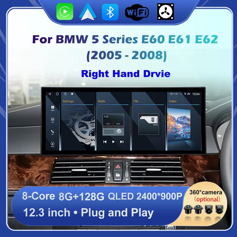 12.3"Car Video Multimedia Player Touch Screen 4G WIFI DVR For Right Hand Drvie BMW 5 Series E60 E61 E62 2005-2008 CCC CIC System