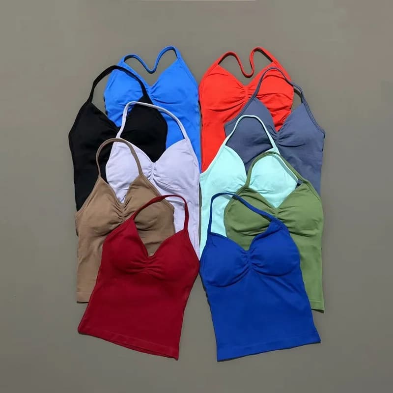 Sports Top Gymnastics Seamless Yoga Tank with Removable Padded Padded V-neck Sport Sleeveless Top Sport Running V-neck