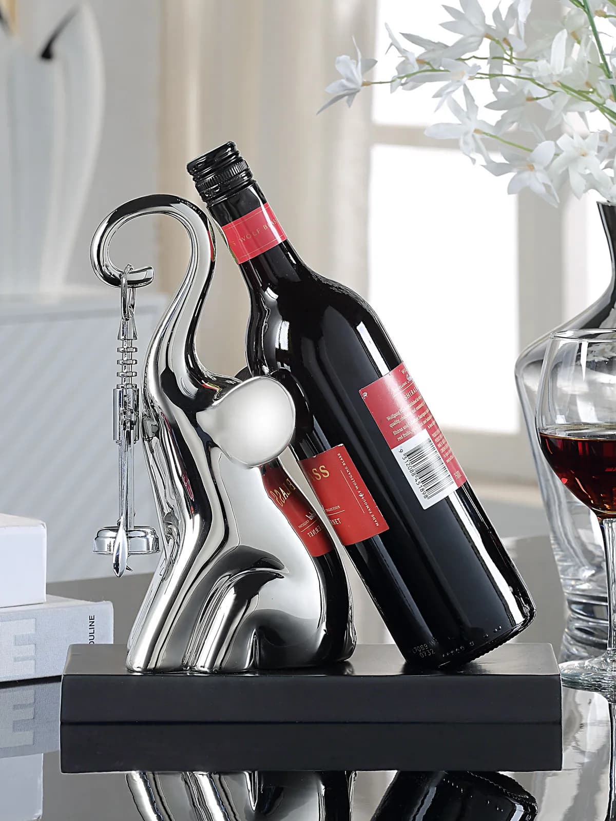 Portabottiglie a Forma di Elefante, Ornamento per Mobile Bar del Soggiorno, Decorazione Moderna e Semplice di Lusso, Vassoio per Vino per Attirare la Fortuna