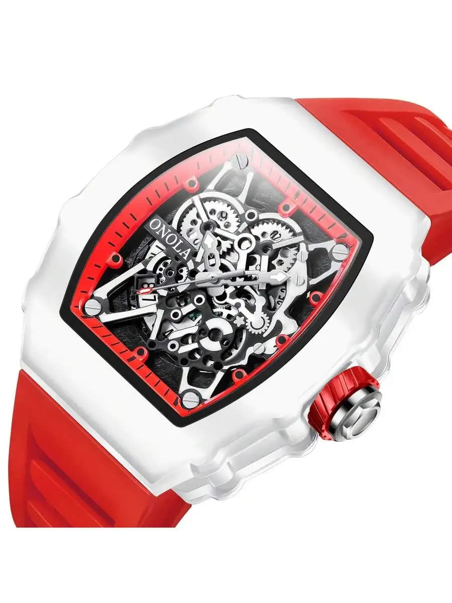 ONOLA Brand Chronograph Quartz Watch For Men Tonneau Dial Sport Waterproof Wristwatch Milk White Silicone Strap Auto Date Watch