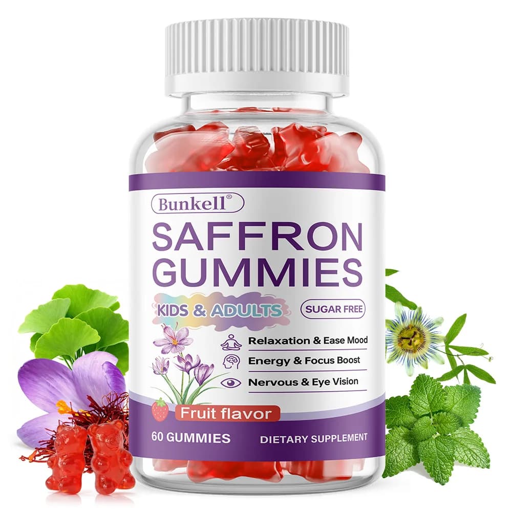 Saffron Supplements Gummies for Kids & Adult, 44.3mg Saffron Extract with Vitamin D3, B6, Magnesium, for Calm, Energy, Focus