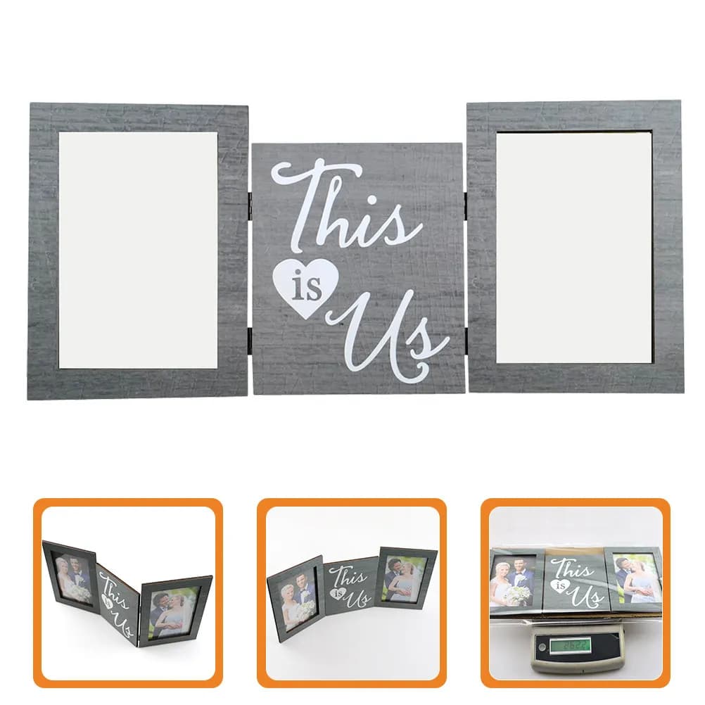 Sturdy Compact Wooden Acrylic Photo Frame Three-Sided Tabletop Picture Display Ornament for Living Room Bedroom Desk Photo Decor