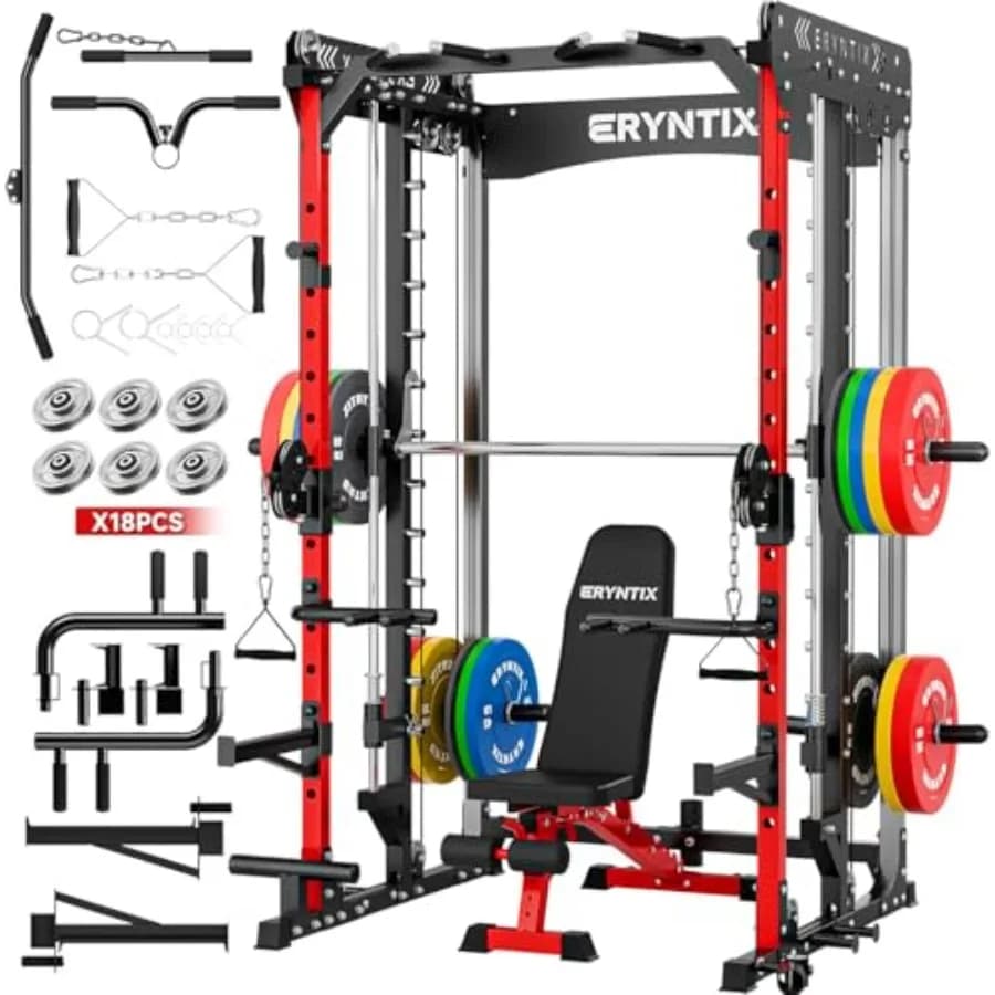 Smith Machine Power Rack All-in-One with Cable Crossover, Squat Rack, LAT Pulldown, Traction Bar, 2600LBS, Ccity Home Gym