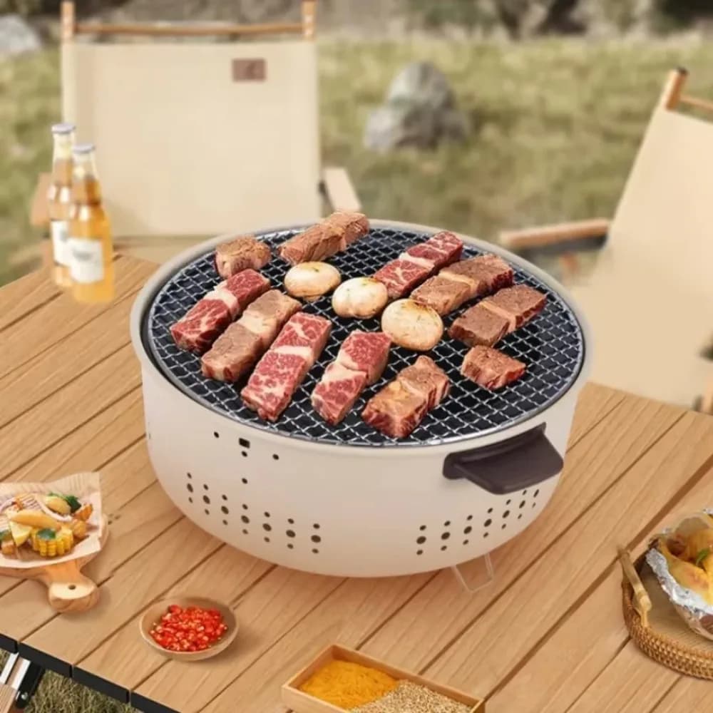 Portable Stainless Steel Round BBQ Stove Korean Split Charcoal Grill Non-stick Barbecue Rack For Outdoor Camping