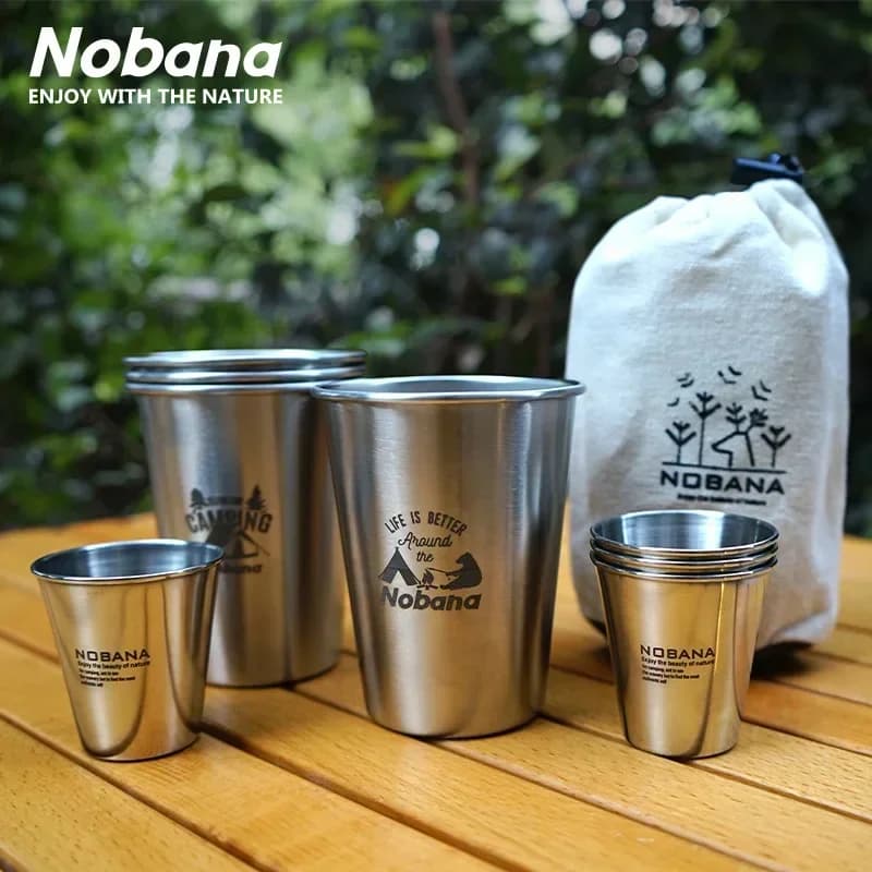 CLS Outdoor 304 Stainless Steel Cup Set Camping 4/6/8PCS Camping Portable Water Cup for Travel Coffee Picnic Barbecue Beer