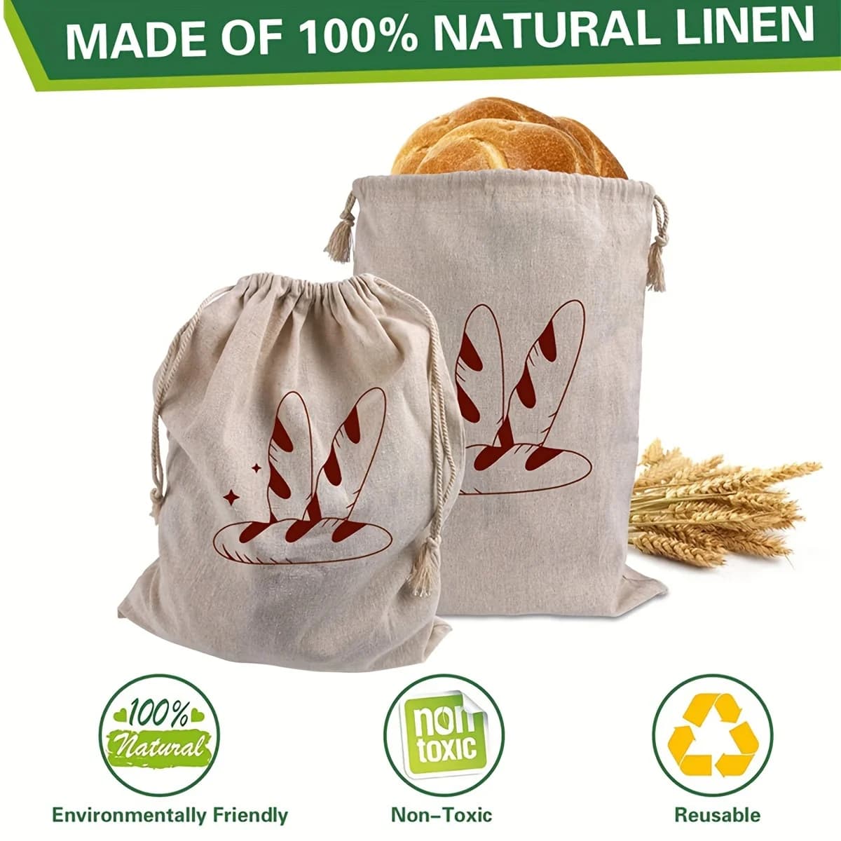 Sacchetto per Pane in Lino con Cordoncino, Borsa Riutilizzabile in Cotone, Sacchetto Regalo in Tela con Cordoncino per Pane Fatto in Casa e Frutta Secca H0352