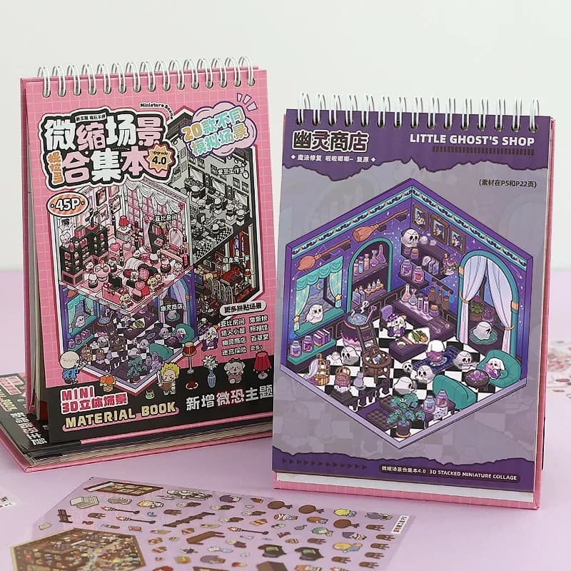 25pcs Die-Cut Stickers + 20 Scene Cards, Micro-Pore Theme Diorama Sticker Book for Journal Scrapbooking 3D Layout Set, Mr. Paper