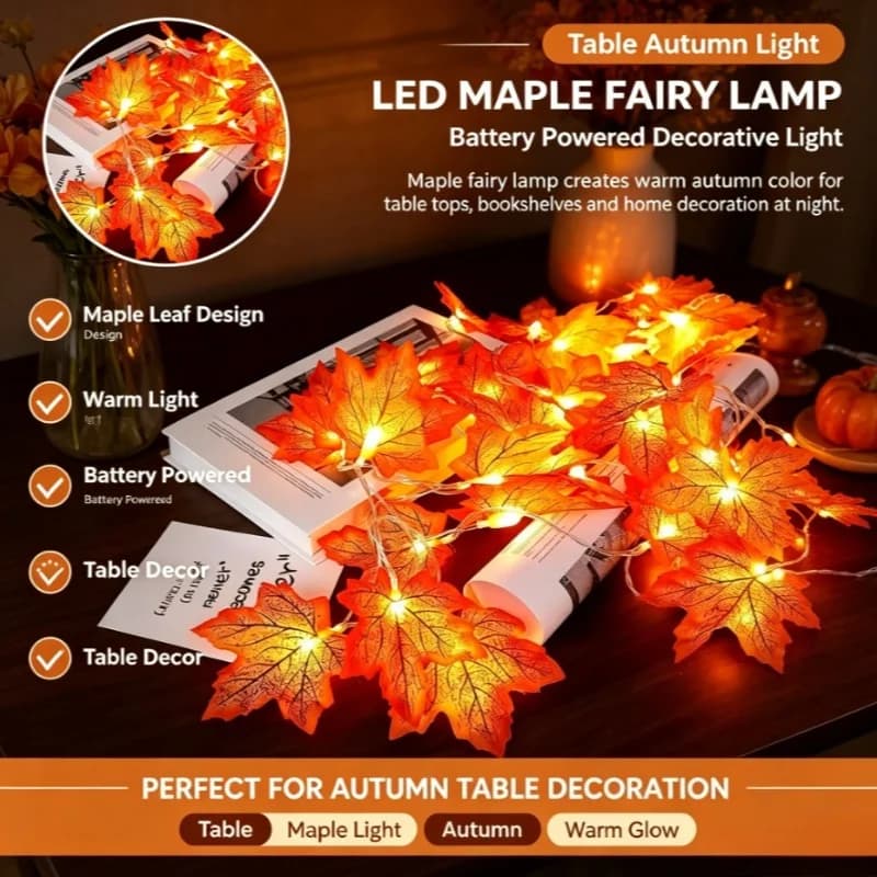 LED Maple Fairy Lamp Battery Powered Suitable for Home Gatherings Festival Decorations and Outdoor Decorative Atmosphere Lights