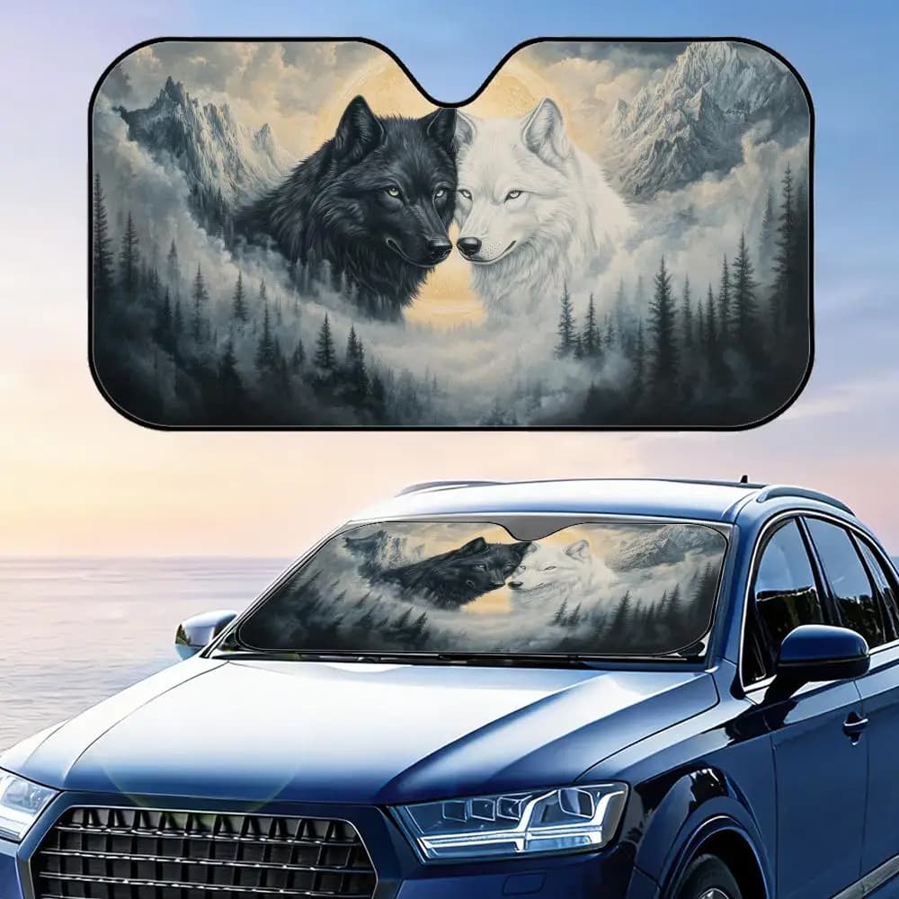 Parasole pieghevole universale per parabrezza auto Dreamy Two Wolf, protezione UV, isolamento termico, copertura pieghevole