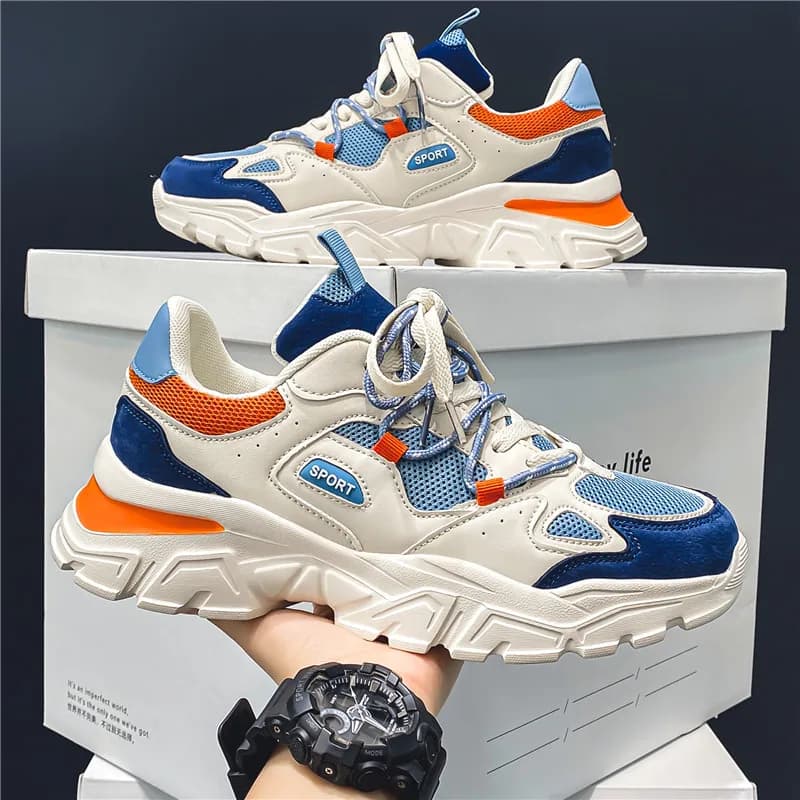 Scarpe da jogging sportive da uomo Scarpe da ginnastica casual Outdoor Traspirante Antiscivolo Mesh Leggero Assorbimento degli urti Tennis Blu Beige