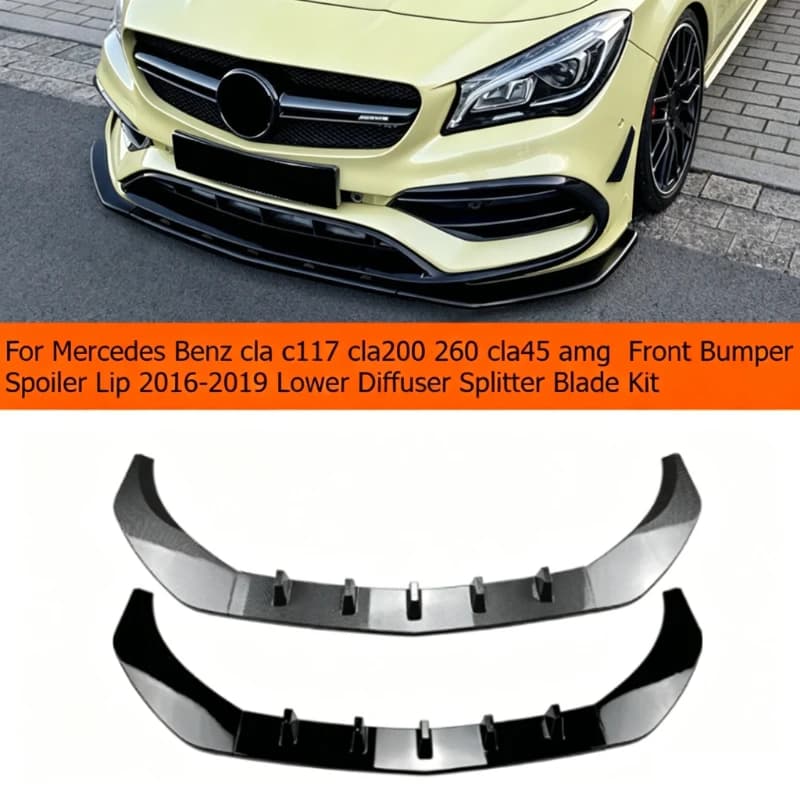 Kit Spoiler Anteriore per Mercedes Benz CLA C117 CLA200 260 CLA45 AMG 2016-2019, Diffusore Inferiore e Set di Lame Splitter