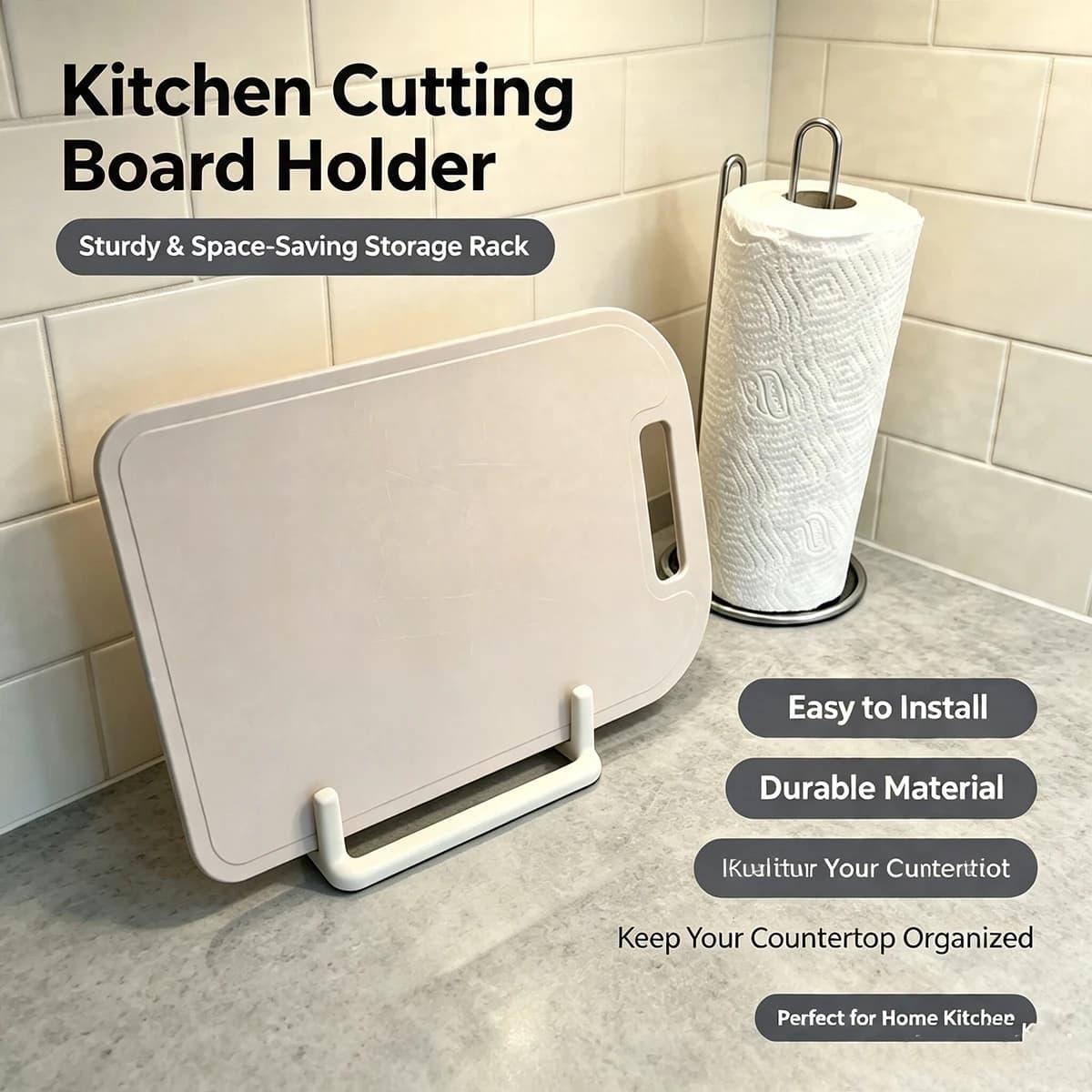 White Vertical Cutting Board Storage Rack, Kitchen Countertop Ventilation and Drainage Stand, Household Anti-Mold Cutting Board Divider Rack, Space-Saving Kitchen Accessory