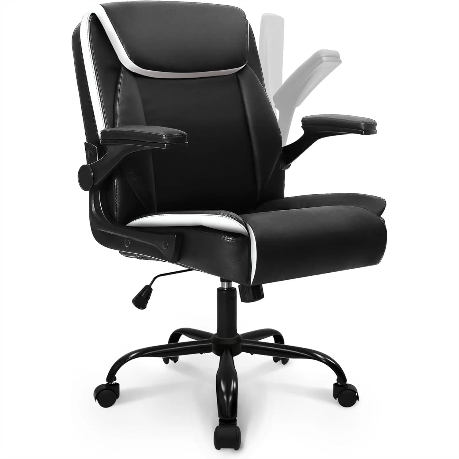 Sedia da Ufficio Ergonomica per Gaming, Schienale Medio in Pelle PU con Braccioli Ribaltabili, Sedia Girevole Regolabile per Casa e Studio