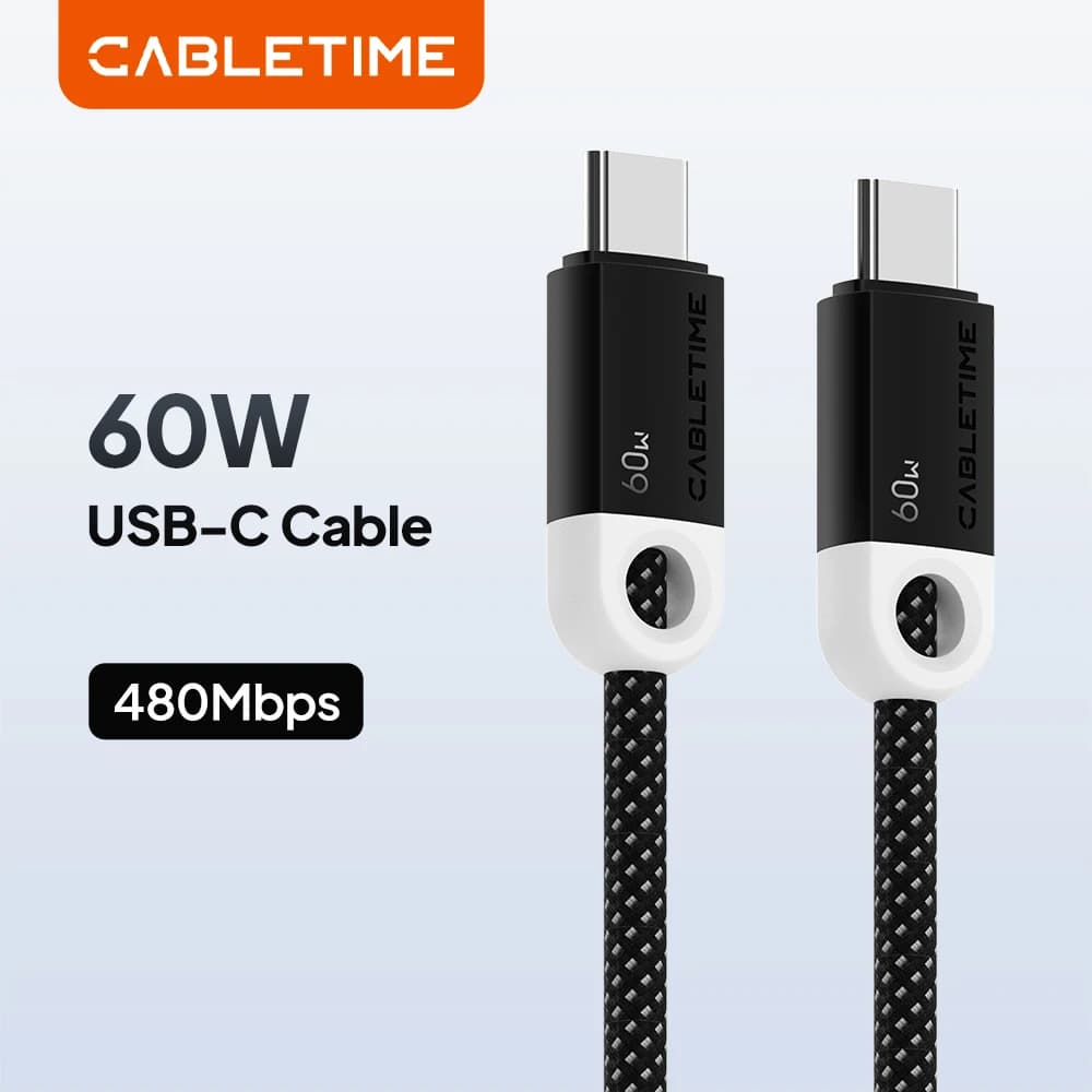CABLETIME USB C to USB C Cable PD60W High-Speed Durable Fast Charging Cable Data Sync Cord for iPad Samsung iPhone Cable