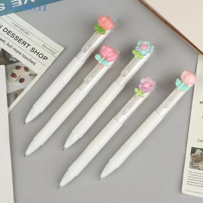 【NN71】5/10 pezzi Penne gel a forma di tulipano, carine e dolci, penne a sfera ad asciugatura rapida, 0,5 mm, inchiostro nero, articoli di cancelleria per ufficio e scuola