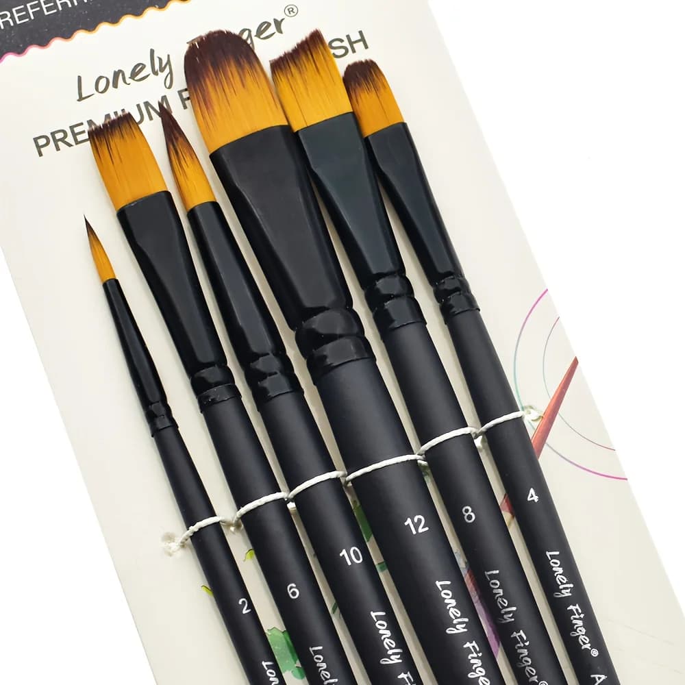 Paint Brush Set, 6Pcs Nylon Hair Art Paint Brushes for Acrylic Painting, Oil Watercolor, Miniature Detailing, Rock Painting