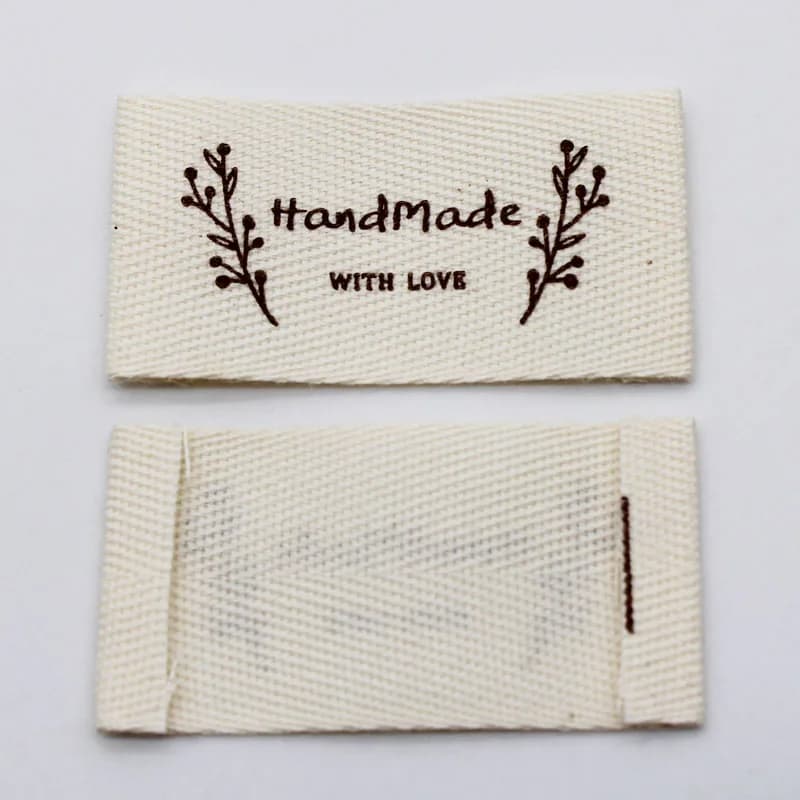 Etichetta per bambola fatta a mano con etichetta in tessuto di cotone twill fatta a mano stampata con etichetta per colletto con marchio in nastro di cotone con motivo a spina di pesce