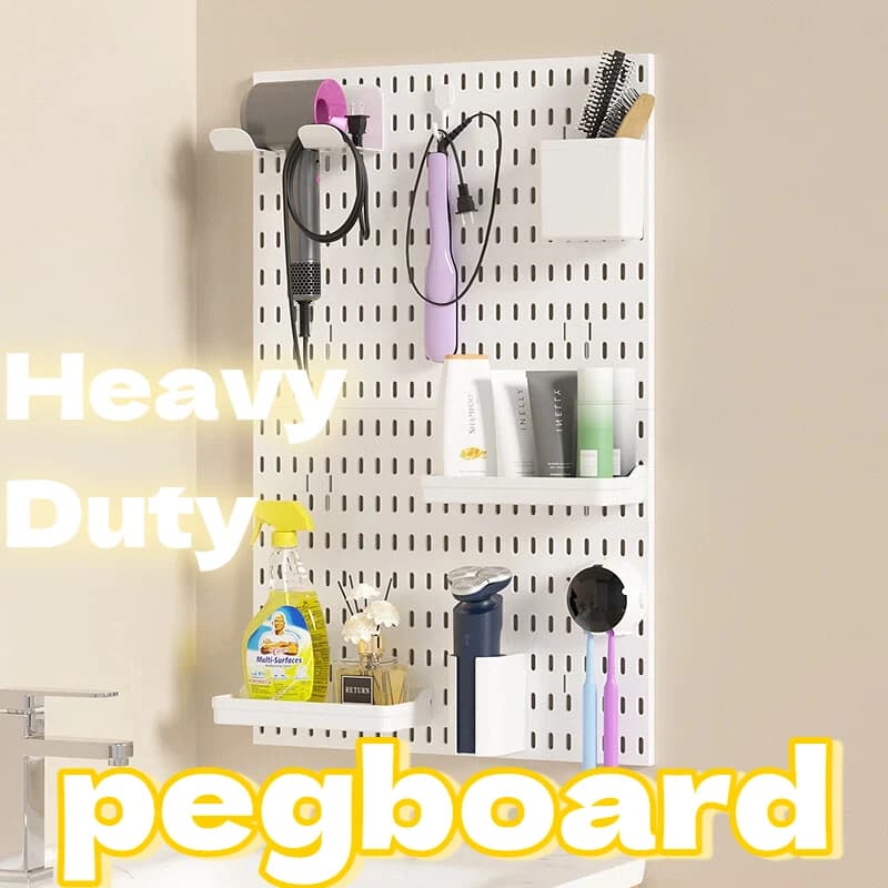 Bedroom Pegboard Wall Panel PP Plastic 30x30cm, Mounted Hole Board with Hooks for Jewelry Keys Accessories, Black White