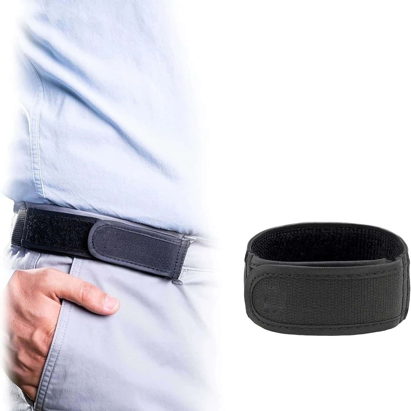 1Pc Men Women Casual Lazy Elastic Belt, Single Side Velcro No Buckle Nylon Strap, Portable Adjustable Waist Belt Hook